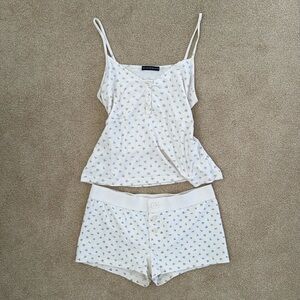 Brandy Melville Blue Floral Pajama Tank top and Shorts (One Size)